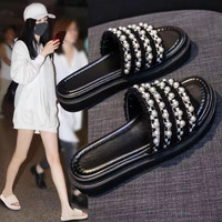 Chaussons plats pour femmes à livraison rapide, mules à perles, chaussons de créateur de haute qualité