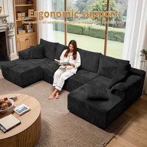 Modern Black Corduroy U Shaped Sectional Set <b>Large</b> Modular Cloud with Dual Chaise <b>for</b> Living Room Villa Furniture - Product Image 4