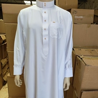 Thobe de style saoudien en stock, couleur unie, vêtements islamiques pour hommes, Abaya à manches longues, Qamis islamique, Ropa De Hombre, Thobes pour hommes, Abaya