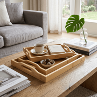 GL Hot Trending Plateau de service personnalisé Plateau en bois de bambou Table basse Plateau de service en bois de bambou avec poignées