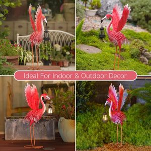 BSCI Factory Metal Flamingo Estatua Decoración de jardín Pink Flamingo Estatua con linterna solar - Product Image 5