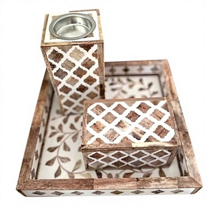 Gift Set with bone Inlay and Solid Wood Base Handmade Arabic Incense Holder for <b>Oud</b> Bukhoor set Premium Luxury <b>Bakhoor</b> Burner - Product Image 1
