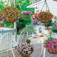 Panier de Jardinière Suspendu en Métal Fil Rond Porte-Plantes Pots Cintre Fer avec Chaîne Porche Décor Fleur avec Coco Coir Liner