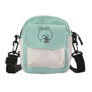 Women's Cute Mini Korean Travel Single Shoulder Messenger Cartoon Printed Canvas Crossbody Bag