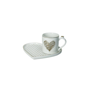 Set Tazza e Vassoio Tete A Tete My Love Hearts in Ceramica con Design a Cuore - Product Image 1