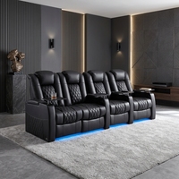 Canapé de loisirs moderne électrique extensible et inclinable, intelligent, 4 places, pour home cinéma, en cuir véritable et bois, avec fonction mémoire