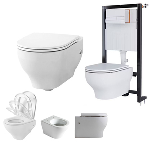<span class=keywords><strong>WC</strong></span> <span class=keywords><strong>suspendu</strong></span> rétro en céramique vitrifiée avec bidet intégré pour salle de bain - Product Image 3