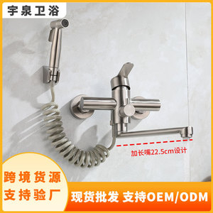 Modern Wall Mounted Dual Handle Stainless Steel Kitchen Faucet With Extended Spout 360 Degree Rotate Ceramic Valve Core - Product Image 4