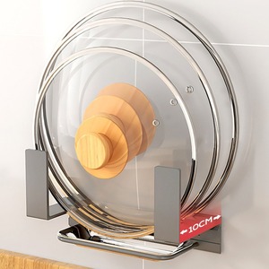 Pot Lid <b>Rack</b> Wall Mounted Polished Stainless Steel Punch Free <b>Storage</b> Solution For <b>Kitchen</b> Use - Product Image 4
