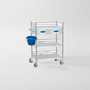 Chariot médical en acier inoxydable à trois niveaux, chariot de traitement mobile pour hôpital avec rangement pour seaux - Product Image 1