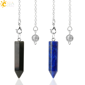 Péndulo de columna Hexagonal de piedra natural CSJA para radiestesia Wicca, péndulos de pilar de cristal puntiagudo, <span class=keywords><strong>amuleto</strong></span> de péndulo de Reiki G622 - Product Image 1