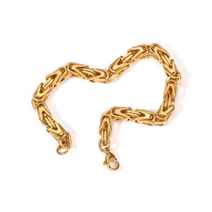 Bracciale da Uomo Trendy a Catena King Bizantina Fatta a Mano in Acciaio Inossidabile Placcato Oro 18k PVD Stile Catena da Moto e Bicicletta - Product Image 3