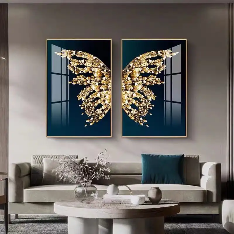 Custom 2 Panel Crystal Porcelain Real beautiful Butterfly Picture Photo Acrylic Glass wall art painting Living room decorative