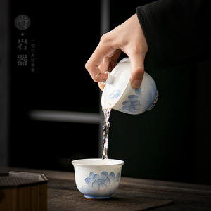 Shangyan Gaiwan White Porcelain Hand Painted Lotus <b>Tea</b> <b>Set</b> Master Cup Business <b>Gift</b> - Product Image 4