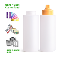 Bouteille de sauce piquante en plastique HDPE vide de qualité alimentaire avec logo personnalisé, à remplissage à chaud, sans BPA, pour sauce chili, ketchup
