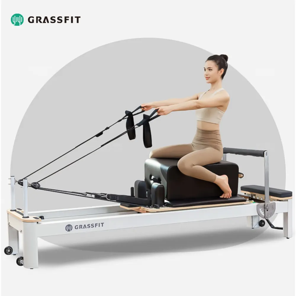 GRASSFIT vendita calda palestra commerciale attrezzature metalliche per il Fitness macchina per Pilates riformatori bianco lega di lusso in alluminio Pilates Reformer