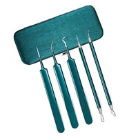 Kit de pincettes à aiguilles pour le nettoyage de la peau, accessoire vert pour enlever les points noirs, boutons en acier inoxydable, idéal pour l'acné