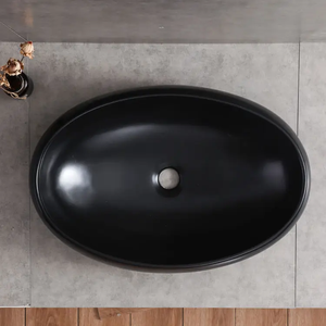 Sanitario de Forma Ovalada, Lavabo de Cerámica Negro Mate, Lavabo Sobre Encimera para Baño, Precio Económico - Product Image 3