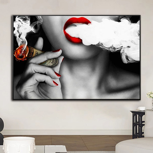 Cuadros Modernos de Mujeres con <span class=keywords><strong>Labios</strong></span> <span class=keywords><strong>Rojos</strong></span> Fumando, Pintura en Lienzo para Decoración del Hogar, Arte de Pared, <span class=keywords><strong>Cuadro</strong></span> para Bar - Product Image 1