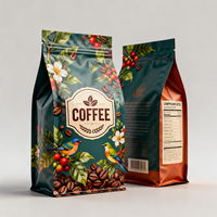 Sac à café à fond plat imprimé sur mesure 500g, finition mate, pochette avec valve de dégazage, fermeture éclair, emballage alimentaire de qualité alimentaire
