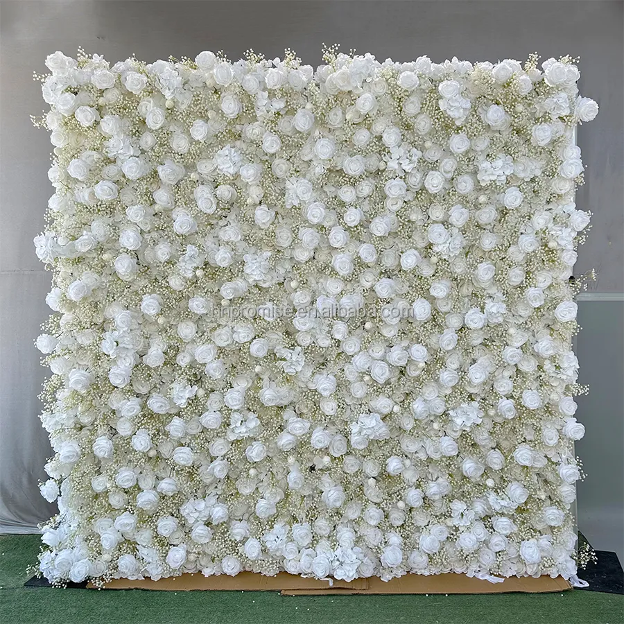 Promise Panel White Roll Up Floral Grass Flower Backdrops Wall Curtain Flower Wall Floral Wall For Outdoor Wedding