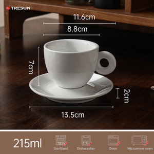 Juego de Taza y Platillo de Cerámica Blanca Personalizada con Logotipo, Taza de Espresso Gruesa de 220 ml, Taza de Café Blanca Gruesa - Product Image 6