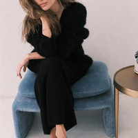 Cardigan en fausse fourrure de vison pour femme, style décontracté et ample, pull tricoté à manches longues, doux, pour le printemps et l'automne