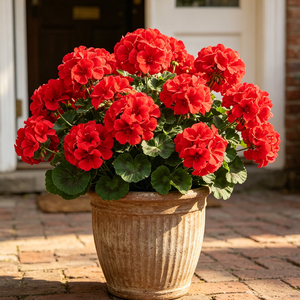 <strong>Artificial</strong> Red Geranium Bush Plastic Mixed Faux <strong>Flowers</strong> Outdoor Planter Pot <strong>Hanging</strong> <strong>Basket</strong> Decoration - Product Image 1