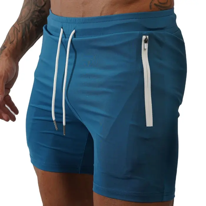 Personalização treino equipado cordão respirável azul zipado bolsos ginásio shorts para homens