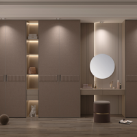 Armoire moderne en cuir avec coiffeuse, placard double porte avec étagère LED, armoire minimaliste pour chambre à coucher