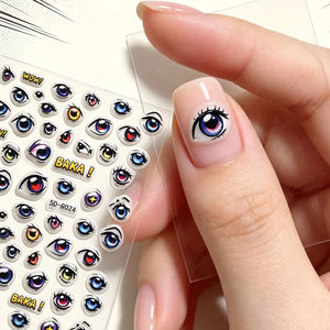 Autocollants pour ongles 5D en relief, yeux d'anime, yeux de <span class=keywords><strong>manga</strong></span>, lettres, autocollants pour ongles, adhésifs, kawaii, DIY, décorations pour ongles - Product Image 2