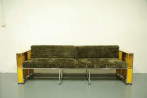 आधुनिक लिविंग रूम फर्नीचर सेट टिकाऊ स्टेनलेस स्टील ट्यूब पीले उच्चारण सोफे और कमरे के लिए कुर्सी कॉम्बो - Product Image 3