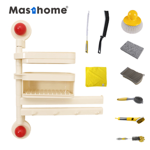 Estante organizador de cocina para <span class=keywords><strong>fregadero</strong></span>, montado en pared, sin taladro, amarillo crema, de ABS y PVC, con ventosa, soporte para esponjas - Product Image 1