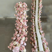 Décoration de mariage RF10, rangée de fleurs artificielles, guirlande de fleurs en soie artificielle pour table à manger, chemin de table en roses artificielles roses