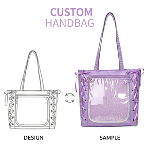 Bolso de PVC personalizado en varios colores con cordones cruzados, bolsillo frontal transparente, bolso de hombro de moda para uso diario. - Product Image 1