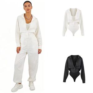Fashionable Casual Solid Color Breathable Jersey Two-piece Shirt Pajamas Vest Bodysuit - Product Image 1
