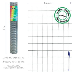 Grillage électrosoudé galvanisé 50x25 / 2.00 / 100 cm. Rouleau GA de 25 mètres - Product Image 1