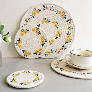 Floral Round Placemats Cotton Polyester Heat Resistant <b>Table</b> Mats <b>Coasters</b> Home Decor - Product Image 1