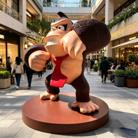 Sculpture de Donkey Kong en fibre de verre sur mesure, taille réelle, sculpture d'art extérieure, statue de gorille de dessin animé pour projets de décoration commerciale