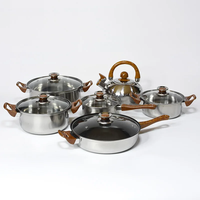 Ensembles de batterie de cuisine en gros casseroles et poêles antiadhésives en acier inoxydable 12 pièces produits de cuisine en métal modernes en bois