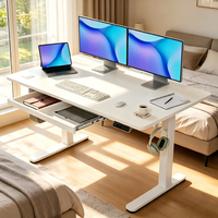 Scrivania Ergonomica Manuale Regolabile in Altezza, Design Moderno, Struttura in Legno, Include Cassetto Portaoggetti e Gestione Cavi - Senza Elettricità