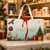 Sac cadeau de Noël personnalisé avec logo, sac shopping en papier recyclable conforme PPWR avec poignée en ruban, emballage de Noël