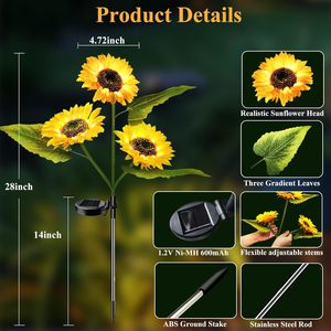 Luces Solares de Girasol para Jardín, Luces Solares Impermeables para Exteriores, Luces Solares para Patio Trasero, Camino, Terraza - Product Image 2