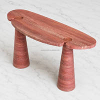 Table console sculpturale en travertin rouge faite à la main avec double piétement, table d'entrée en travertin rouge pour la décoration de l'entrée