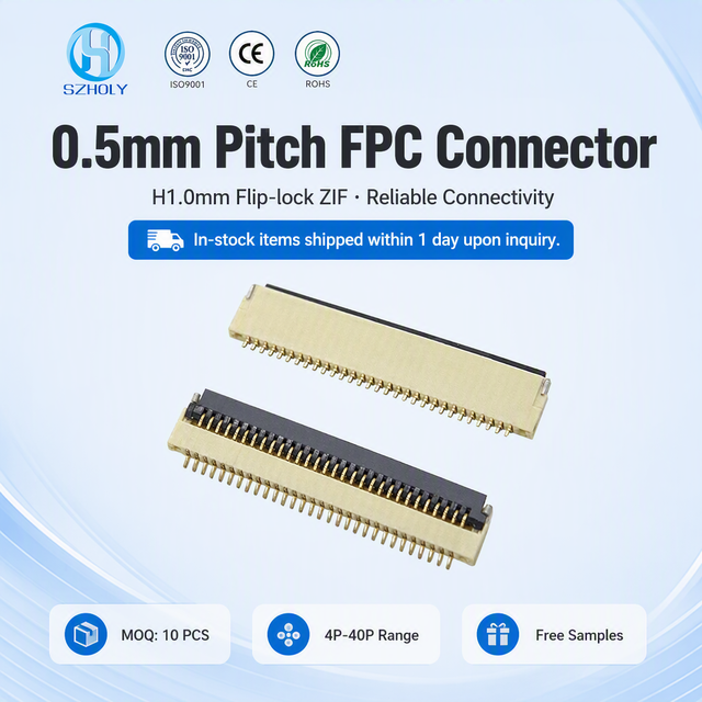 Ffc Fpc Connectors 0.5mm H1.0 Front Flip-Lock Bottom Contact 4 5 6 7 8 9 10 12 13 14 15 16 18 20 22 24 26 28 30 35 36 40 Pin