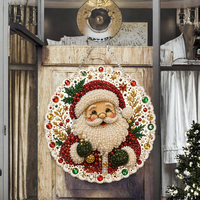 Décoration Murale de Noël DIY 5D : Ornement Suspendu Père Noël en Perles Acryliques et Strass, Style Nordique, Guirlande Murale