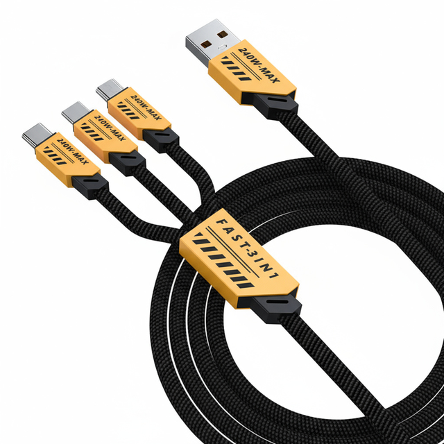 Factory Customized Mecha 1.2M&2M 3 in 1 Fast Charging Cable Braided Nylon Type C Data Cables for Samsung iPhone Charger