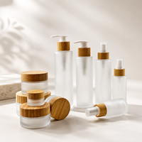 Botol Kaca Frosted Kosong Grosir untuk Kosmetik Set Botol Serum Lotion dengan Tutup Bambu Ramah Lingkungan