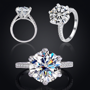 Bague de fiançailles KIVORA en moissanite, taille brillant rond, argent 925 plaqué rhodium, sertissage pavé, style classique pour femme - Product Image 3