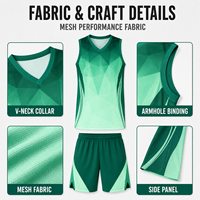 Seragam Basket Pria Geometris Gradasi Kustom, Set Jersey Berbahan Mesh Bernapas dengan Kerah V untuk Pertandingan Bola Basket Profesional